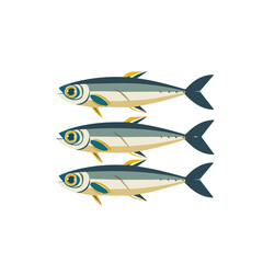 Illustration of Simple flat 2D icon sardines fish set isolated on a transparent background, vector, flat design, animation design, vector, flat design, animation