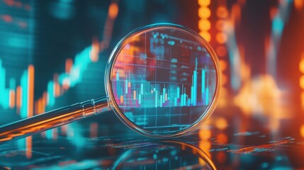Magnifying Glass Over Financial Data and Stock Market Graphs Highlighting Analysis and Insights for Investment Strategies and Economic Trends
