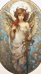 Obraz premium An art nouveau drawing of a cupid angel fairy representation.