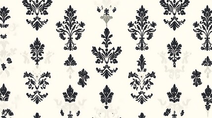 Obraz premium Elegant Black and White Damask Pattern for Classic and Timeless Interior Design