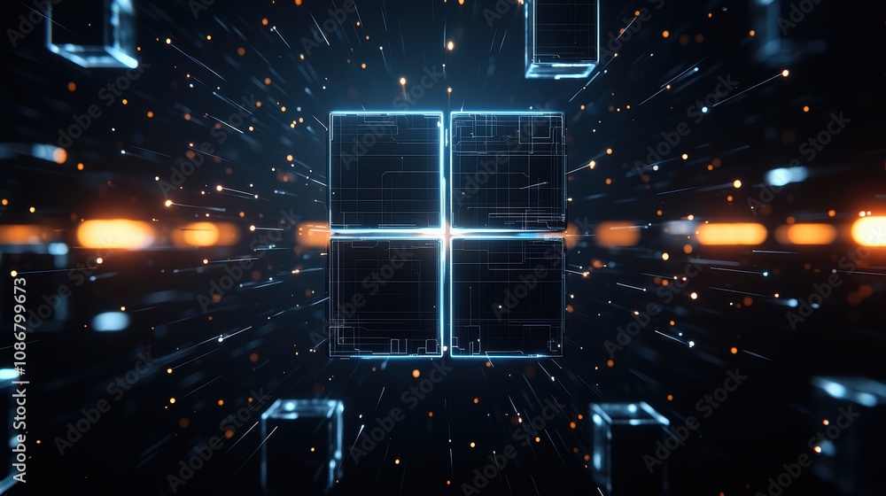Poster dynamic digital transformation virtual space 3d animation futuristic abstract