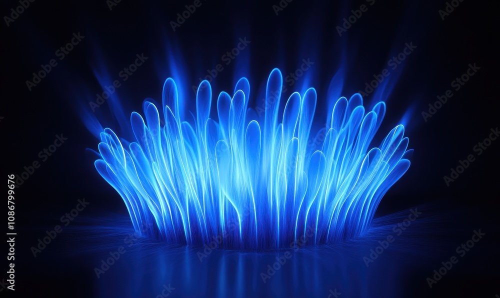Poster bright blue light emanating from a central point, creating an abstract display of radiant energy and