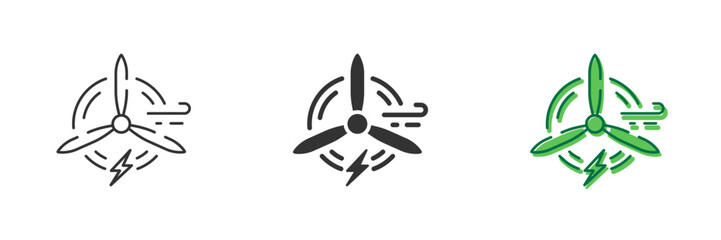 Wind Turbine Line and Silhouette Icon Set. Wind Energy Turbines for Renewable Power Generation. Wind Mill Renewable Power Pictogram. Editable Stroke. Isolated Vector Illustration © gentle studio