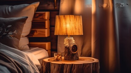 Cozy Bedroom with Wooden Lamp