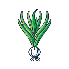 Illustration of Simple flat 2D icon scallion green onion isolated on a transparent background, vector, flat design, animation design, vector, flat design, animation