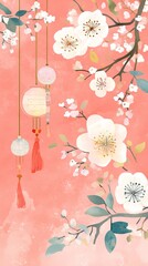 Abstract Creative Pattern Celebrating the Festive Lunar New Year with Traditional Firecrackers Against a Red Background, Featuring Soft Watercolor Tones, Perfect for New Year Celebrations in 2025, Ide