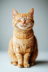 Fototapeta premium A happy orange cat sitting calmly with a joyful expression.