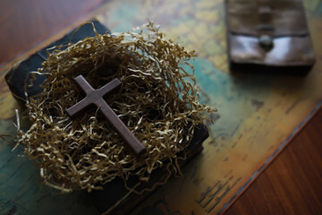 The cross of God in the rays of the sun. Background of religions