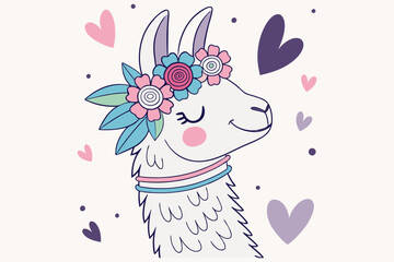 Llama with a Flower Crown vector