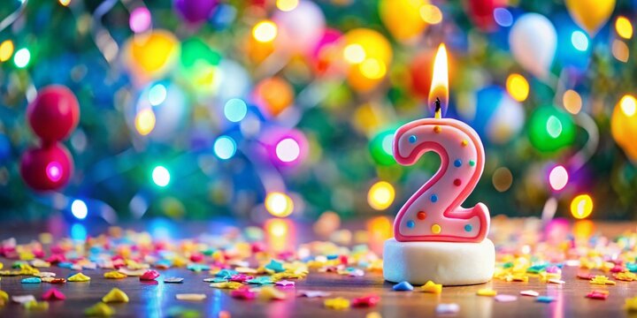 Delightful Cartoon Birthday Candle Number Two with Bright Colors and Whimsical Elements, Perfect for Celebrating Second Birthdays in a Fun and Joyful Atmosphere