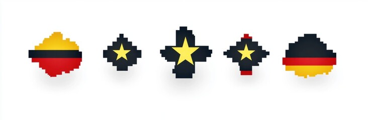 Vector Collection of Colorful Pixelated Country Flags Featuring Various Geometric Shapes and Designs on a White Background