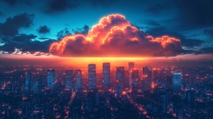 Obraz premium Dramatic Cityscape with Glowing Cloud