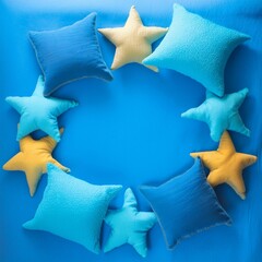 Soft cute star pillow around on the soft bed in the middle for inserting letters