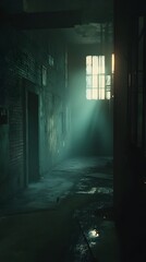 Obraz premium Abandoned Industrial Interior with Atmospheric Lighting and Mysterious Mood