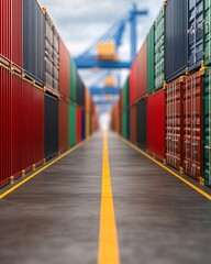 Fototapeta premium A vibrant corridor of shipping containers showcasing efficient logistics.