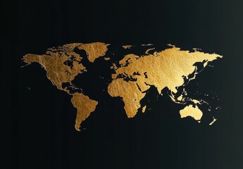 Fototapeta na wymiar Elegant Golden World Map on Dark Background Representing Global Diversity and Connectivity with Intricate Textures and Sophisticated Design Elements