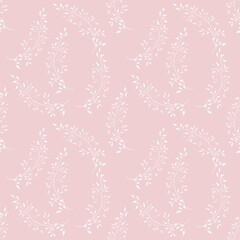 White Branches with Leaves on Pink Background Seamless Pattern Design