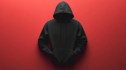 Hooded Figure Against Red Background