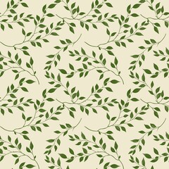 Leaves Branch Small on Yellow Background Seamless Pattern Design