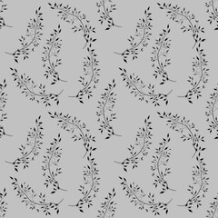 Branches with Leaves on Gray Background Seamless Pattern Design © Khrystyna Turchyn