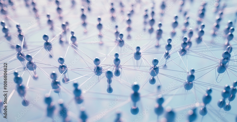 Poster abstract representation of connected people in a network, symbolizing relationships and social inter