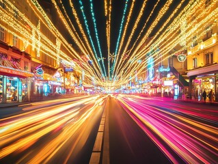 Obraz premium Dazzling Carnival Lights Streaking Through Vibrant Urban Nightscape