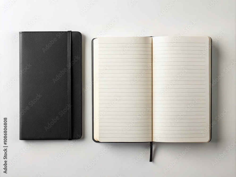 Poster black closed and open notebooks mockup isolated on white background for creative and professional us