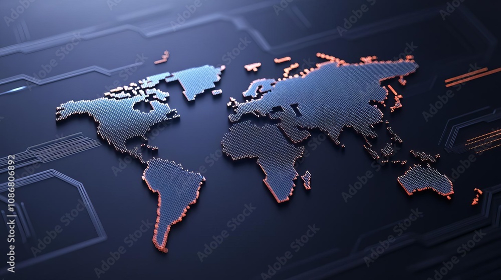 Aufkleber stylized world map on a dark background with illuminated edges, representing global connections.