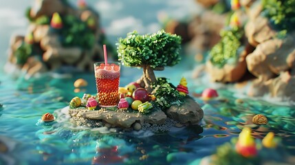 Snacks and candy for it are placed on an island and a tiny glass gets the vibrant sharp focus