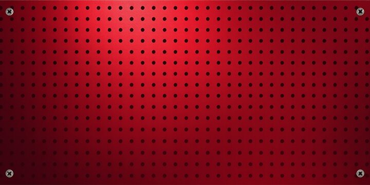 Red metallic surface with perforations creating a textured appearance