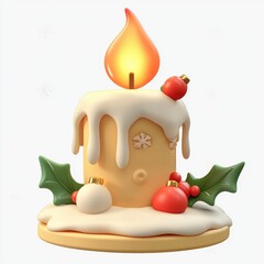 Naklejka premium Festive 3D Render of a Christmas Candle with Holly and Ornaments