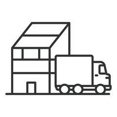 Factory direct delivery, icon in line design. Factory, direct, delivery, shipping, supply, logistics, transportation on white background vector. Factory direct delivery editable stroke icon