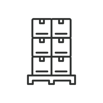 Pallet Tarimas with boxes, icon in line design. Pallet, tarimas, boxes, storage, warehouse, logistics, cargo on white background vector. Pallet Tarimas with boxes editable stroke icon