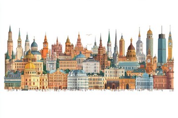 Fototapeta premium Colorful illustration of iconic world landmarks skyline