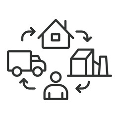 Cycle of consuming, icon in line design. Cycle, consuming, process, consumption, waste, sustainability, recycling on white background vector. Cycle of consuming editable stroke icon