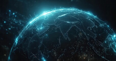 High-Tech Visualization of Earth with Digital Connections and Global Network Above Asia and Surrounding Regions, Representing Modern Data Flow and Communication Technologies