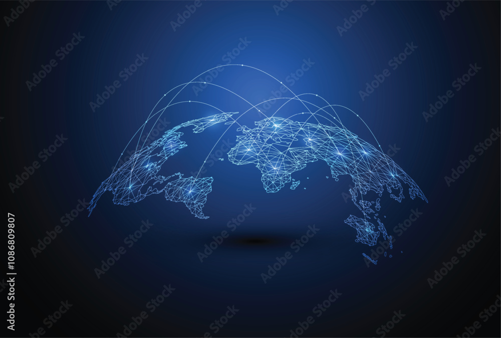 Poster global network connection. world map point and line composition concept of global business. vector i