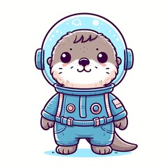 Obraz premium Cute Otter Astronaut Cartoon Vector Icon Illustration
