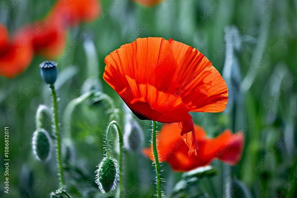 Poster petals from a poppy fragile red poppy petals drifting down in a