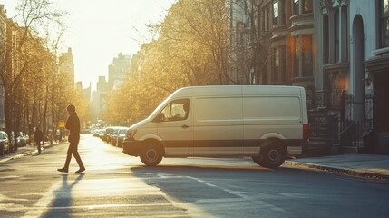 Van at Sunset in Urban Street