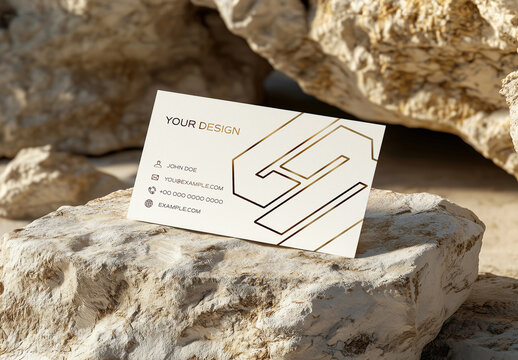 Business Card On A Stone At The Beach Mockup. Generative Ai