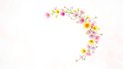 Obraz premium Delicate Floral Arrangement with Pastel Blooms in a Crescent Shape on a White Background