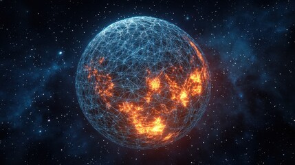 Fototapeta premium A Stunning Visualization of a Connected Planet Earth Illuminated by Data Flows and Networks in a Deep Space Background with Stars and Nebulae
