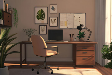 Fototapeta premium Minimalist Home Office Setup with Greenery and Elegance