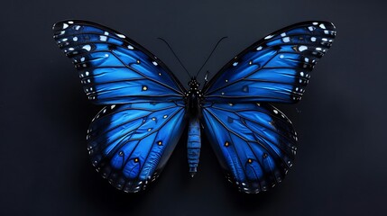 Stunning blue monarch with sophisticated insect wings on a dark hue