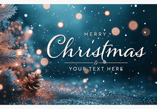 Christmas Tree At Night With Falling Snow And Editable Text Mockup. Generative Ai