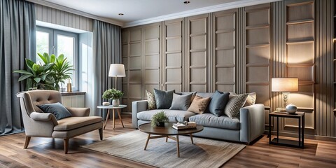 Elegant Linen Accent Wall with Pleated Cushioned Decor in a Stylish Room Setting for Modern Interior Design Inspiration