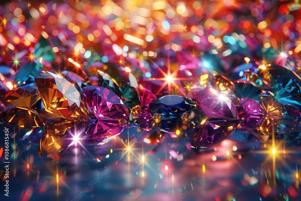 Poster a dazzling array of colorful gems sparkling under light, creating a vibrant and mesmerizing display 