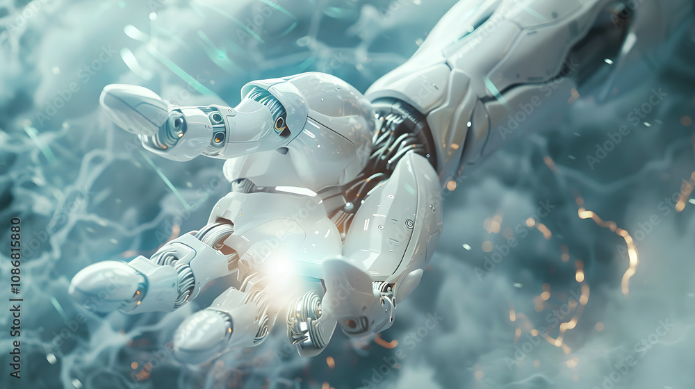 Aufkleber white robot hand creating future technology structure 3d renderingwhite robot hand creating future t