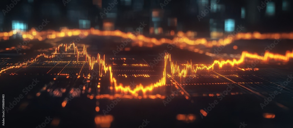 Poster abstract digital financial chart displaying data trends in a modern business environment with glowin